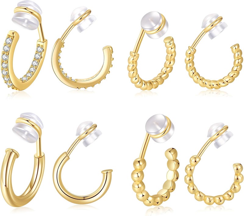 PLOMFOV Clip On Hoop Earrings for Women 14K Gold Plated Non Pierced Earrings Clip On Hoops Small No Piercing Fake Hoop Earrings 14mm - Image 1
